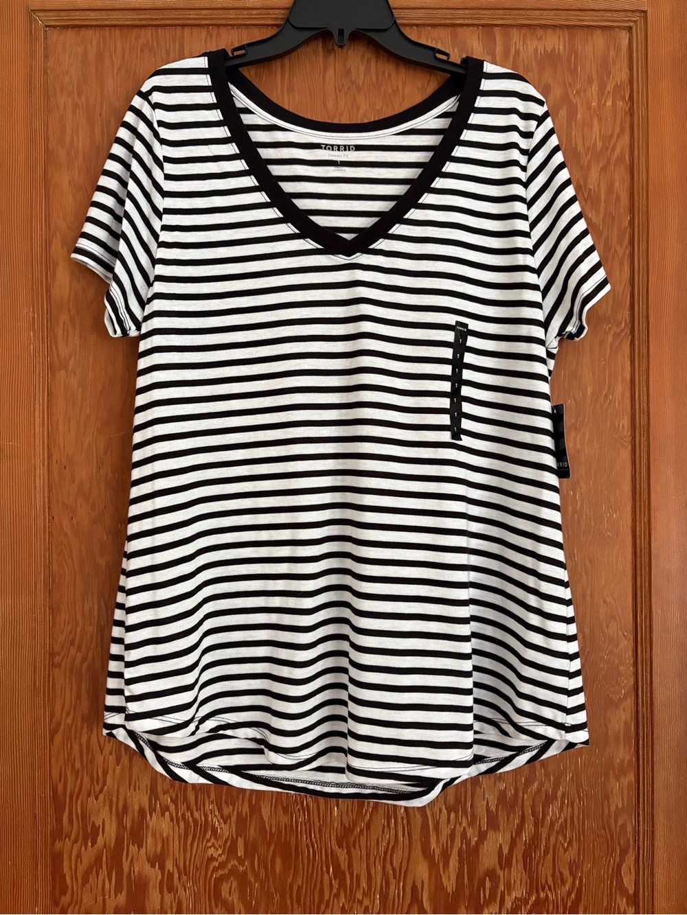 Black & White Striped V-Neck Tee